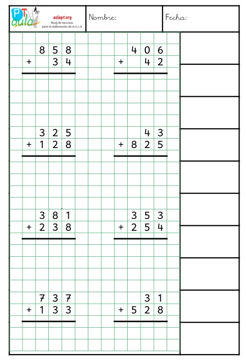 cuaderno de sumas con llevadas