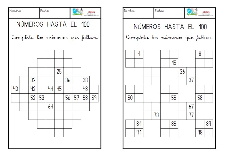 números perdidos hasta 100