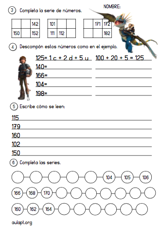 Actividades De Refuerzo De Matematicas Numeros Hasta El 600 Aula Pt