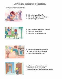 actividades de comprensión lectora de frases y vocabulario