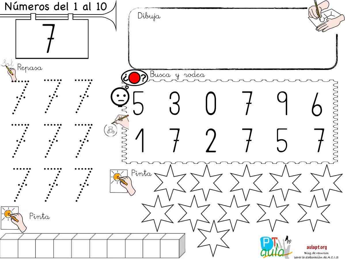 Resultado de imagen de FICHAS DEL NUMERO 7 ASOCIACION GRAFIA CANTIDAD