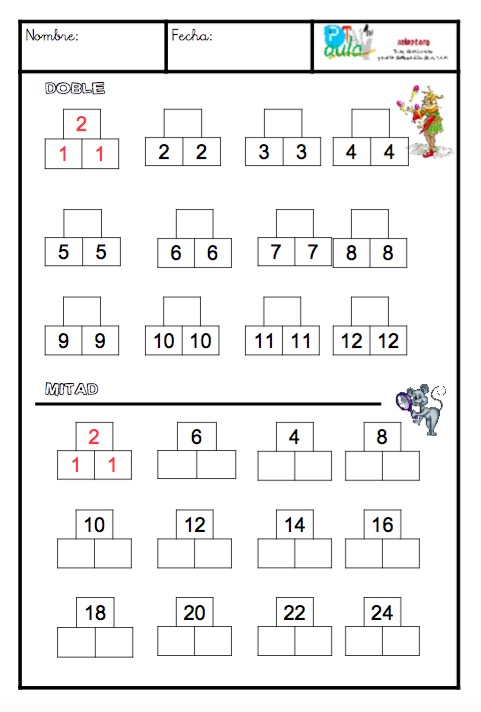 DOBLE Y MITAD FICHA IMPRIMIBLE - Aula PT