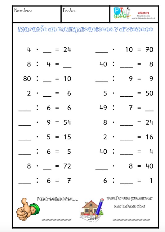 Maratón de multiplicaciones y divisiones - Aula PT