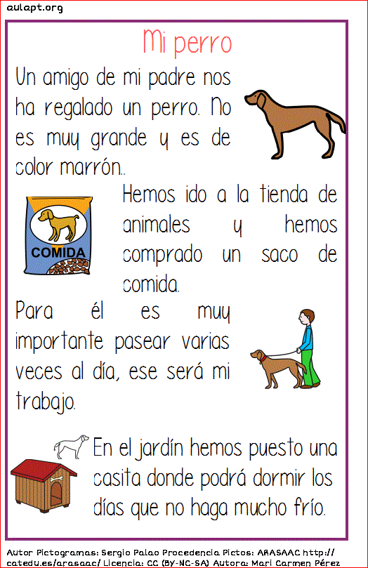 COMPRENSIÓN LECTORA DE TEXTOS CORTOS. MI PERRO - Aula PT