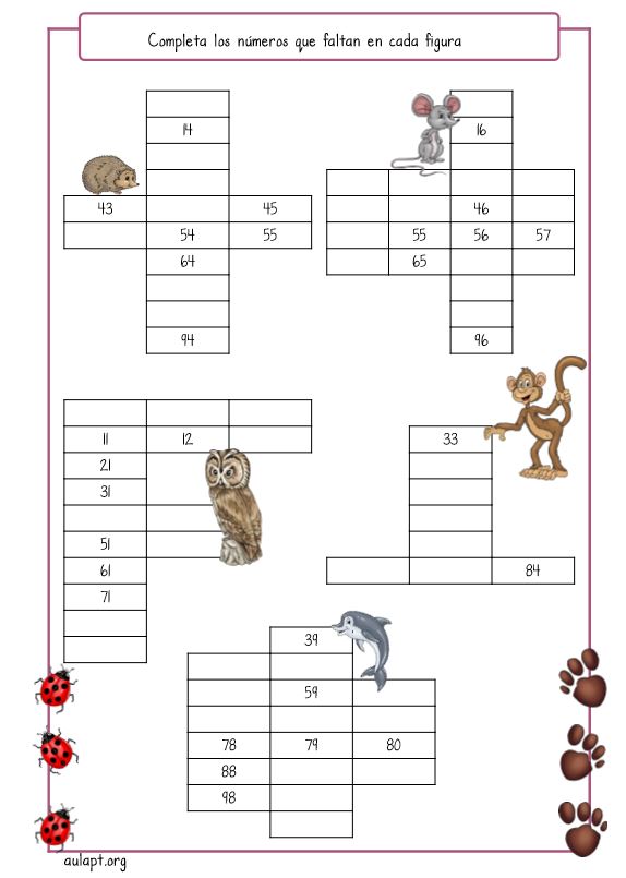 COMPLETA LOS NÚMEROS QUE FALTAN EN CADA FIGURA - Aula PT