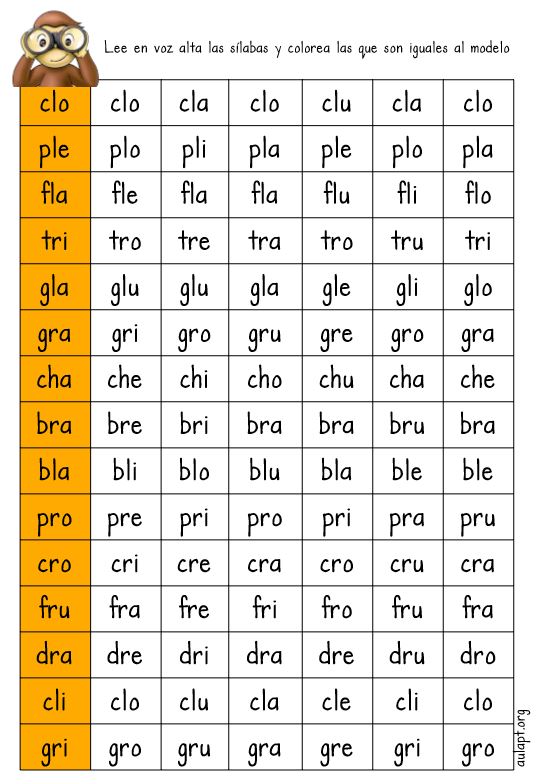Colorea la sílaba según el modelo. Sílabas trabadas - Aula PT