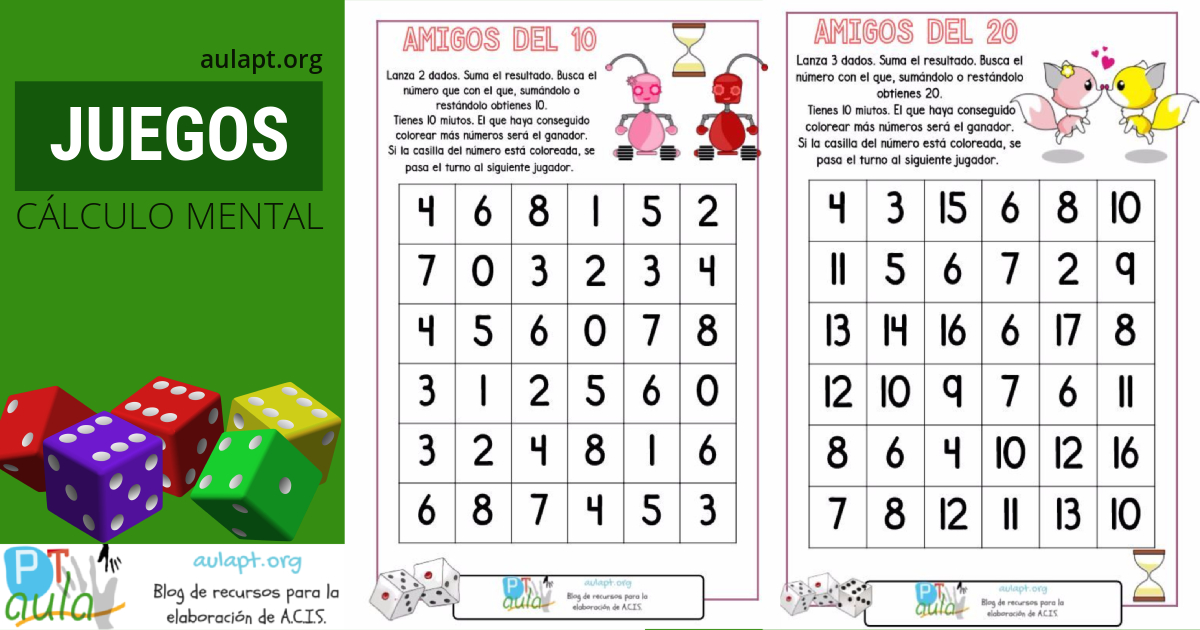 Juegos de cálculo mental hasta 10 y hasta 20. - Aula PT