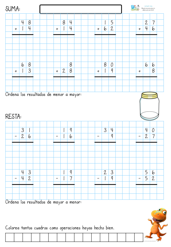 CUADERNO DE SUMAS Y RESTAS CON LLEVADAS, INCLUYE MATERIAL ...