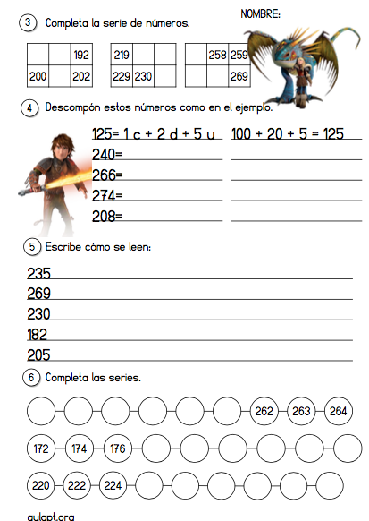 ACTIVIDADES DE REFUERZO DE MATEMÁTICAS. NÚMEROS HASTA EL 600 - Aula PT