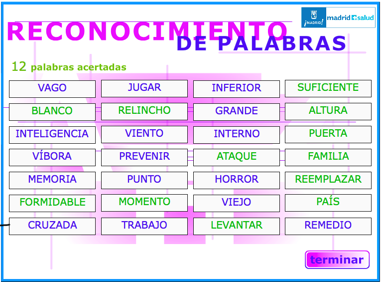 JUEGO DE MEMORIA: RECONOCIMIENTO DE PALABRAS - Aula PT