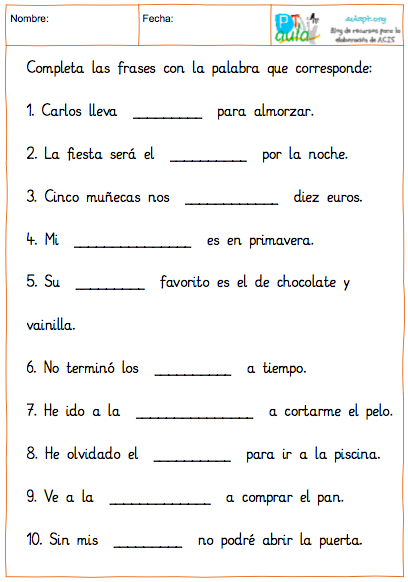 100 FRASES PARA TRABAJAR LA COMPRENSIÓN LECTORA DE FRASES CORTAS ...