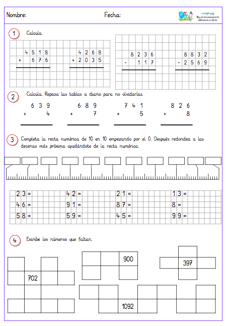 Resultado de imagen de FICHA DE EJERCICIOS DE NUMERACIÓN DE 3º DE PRIMARIA