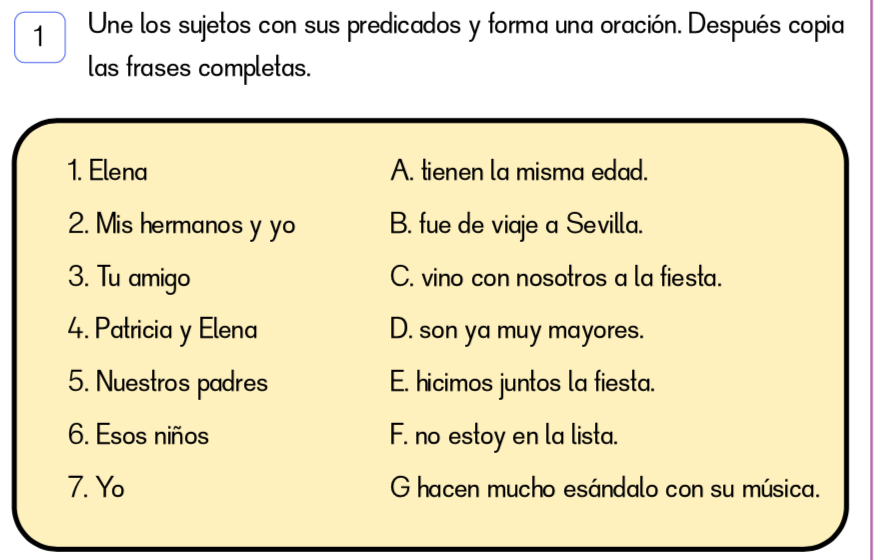 Ejercicios 15 Ejemplos De Oraciones Con Sujeto Verbo Y Predicado