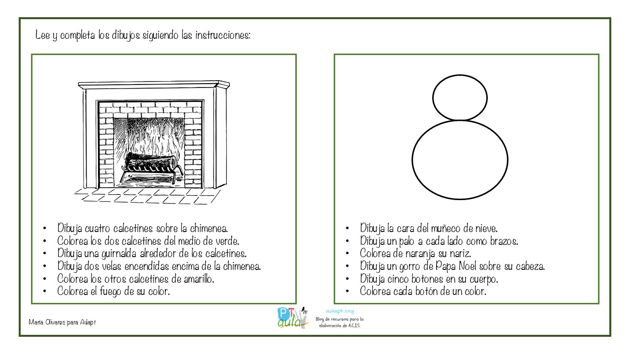 Completa los dibujos navideños a partir de las instrucciones. - Aula PT