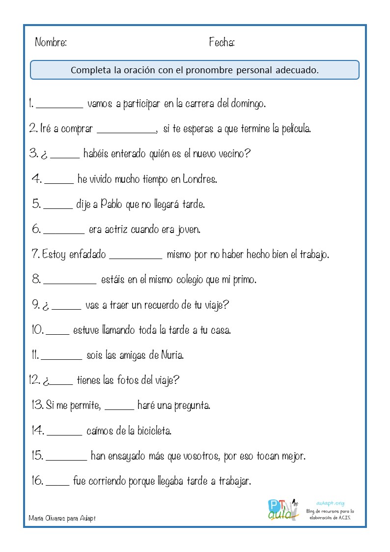 Ejercicios De Pronombres Personales En Gallego