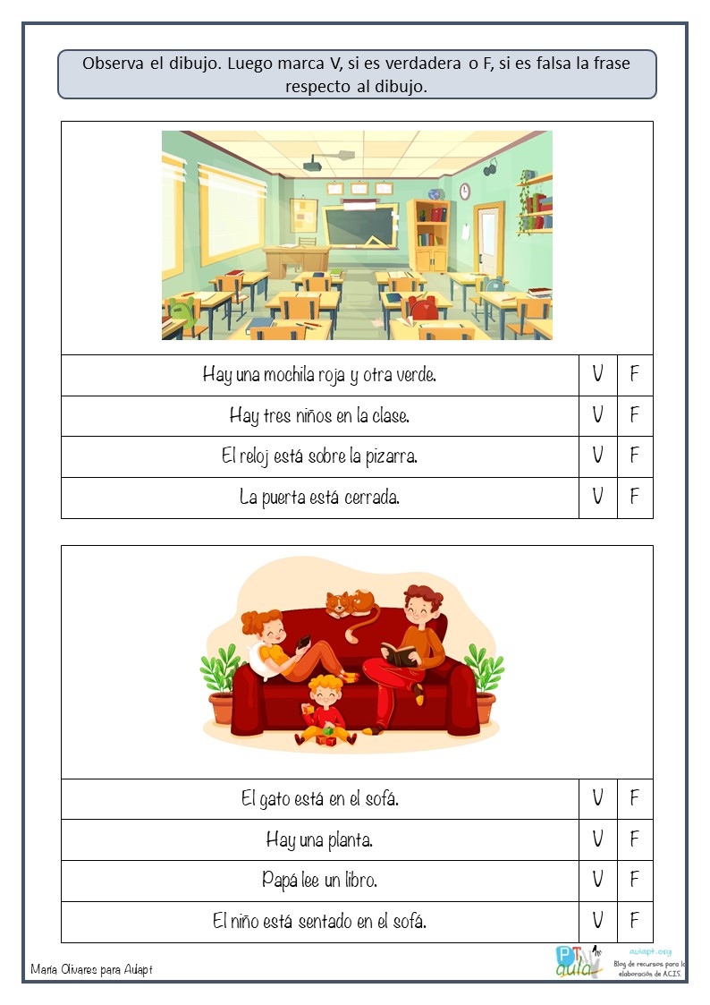 Comprensión lectora: Verdadero o falso a partir de dibujos ...